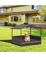 Inolait Outdoor Wicker Dog House with Weatherproof Roof