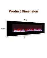 Mondawe 72" Wall-Mounted Electric Fireplace 5120 Btu Heater with Bluetooth Speaker & Remote Control Adjustable Flame Color & Temperature Setting