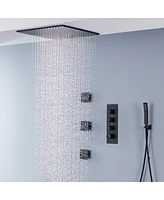 Mondawe 20" Ceiling Mount Thermostatic Shower System Set with Handheld Spray & 3 Body Jets, Brushed Gold