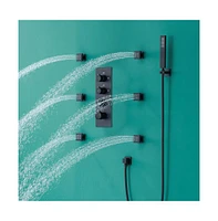 Mondawe 12" Wall Mounted Thermostatic Led Shower System Set with Hanheld Spray & 6 Body Jets, Black