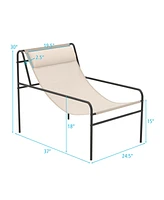Slickblue Patio Sling Lounge Chair with Removable Headrest Pillow and Metal Frame-Beige