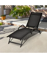 Slickblue 2 Pieces Outdoor Chaise Lounge with 5-Position Adjustable Backrest-Black