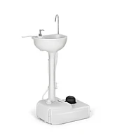 Gymax Portable Wash Sink Camping Sink Wash Basin Stand w/ Wheels & Foot Pump