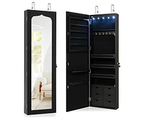 Slickblue Lockable Wall Mounted Mirror Jewelry Armoire with 5 LEDs and 6 Drawers