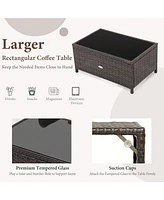 Sugift 2 Pieces Wicker Loveseat Conversation Sets with Coffee Table