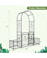 Slickblue 87 Inches Garden Arbor with Lockable Gate Side Planters-Black