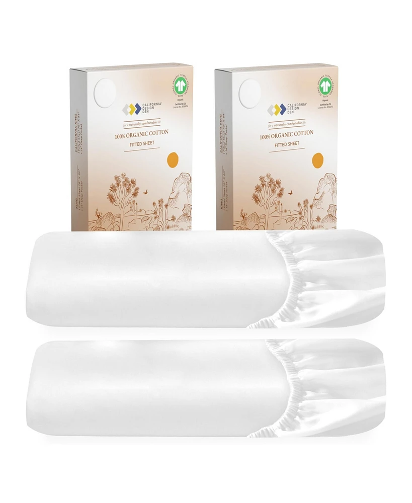 California Design Den 2-Pack 100% Organic Cotton Fitted Sheets only, Percale Gots Certified, Soft & Crisp, Lightweight