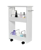 Slickblue Slim Rolling 3-Tier Bathroom Mobile Shelving Cabinet wih Handle- White