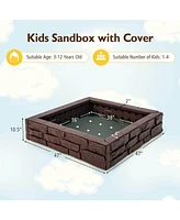 Slickblue 2-In-1 Hdpe Kids Sandbox with Cover and Bottom Liner