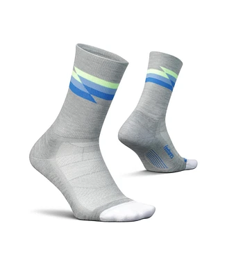 Feetures Men's Elite Light Cushion Mini Crew Sock - Sport Sock with Targeted Compression - Large, Synthwave Gray (1 Pair)