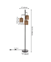 Jonathan Y Isla 70.75" 3-Light Mid-Century Bohemian Metal/Rope Led Floor Lamp, Black/Natural