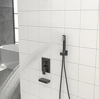 12" Rain Shower Head Systems With Waterfall Tub Spout, Matte Black, Wall Mounted Shower 0000
