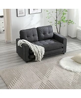 Convertible Sofa Bed Set in Gray & Beige Linen Fabric