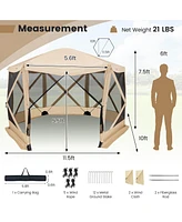 Costway 1.5 X 11.5 Ft 6-Sided Pop-up Screen House Tent With 2 Wind Panels for Camping