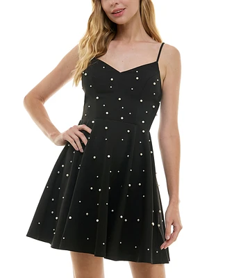 City Studios Juniors' Sweetheart-Neck Imitation-Pearl Dress