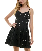 City Studios Juniors' Sweetheart-Neck Imitation-Pearl Dress