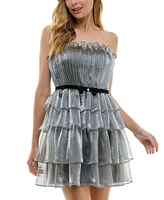 City Studios Juniors' Strapless Belted Tiered Dress