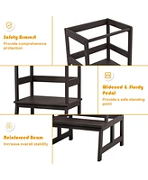 Costway Boys Kitchen Step Stool Wooden Stand Helper w/ Safety Rail