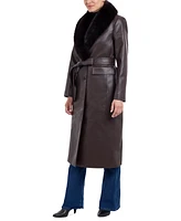 Michael Kors Women's Faux-Fur-Trim Faux-Leather Trench Coat