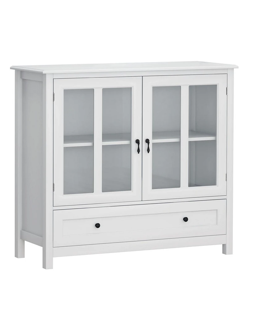 Simplie Fun Buffet Storage Cabinet With Double Glass Doors And Unique Bell Handle