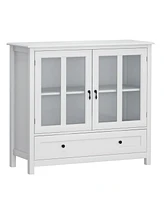 Streamdale Furniture Buffet Storage Cabinet With Double Glass Doors And Unique Bell Handle