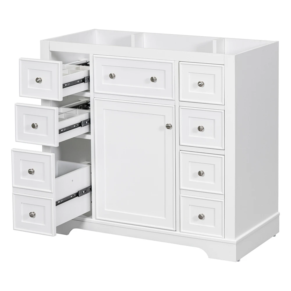 36" Green Bathroom Vanity Cabinet with 1 Door, 6 Drawers, and Shelf