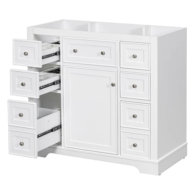 36" Green Bathroom Vanity Cabinet with 1 Door, 6 Drawers, and Shelf
