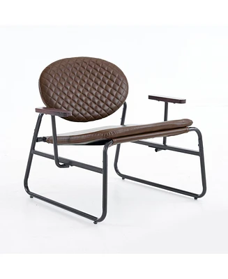 Simplie Fun Metal Frame Accent Chair, Comfy Oval Back, Dark Brown