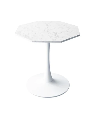 Simplie Fun Octagonal Coffee Table, White Marble Top, Metal Base