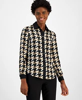 Anne Klein Women's Contrast-Trim Check-Print Shirt