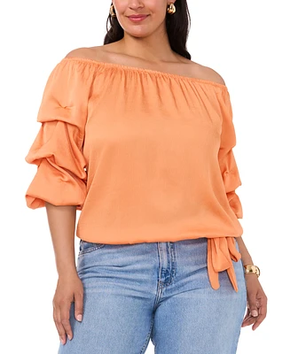 Plus Off The Shoulder Bubble Sleeve Tie Front Blouse