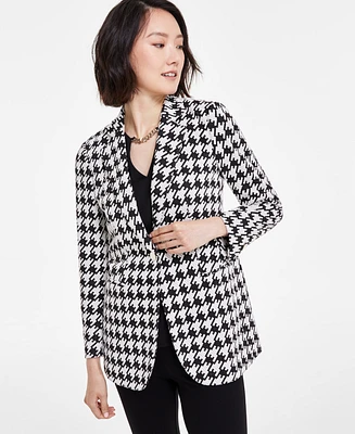 Anne Klein Petite Houndstooth One-Button Long-Sleeve Blazer