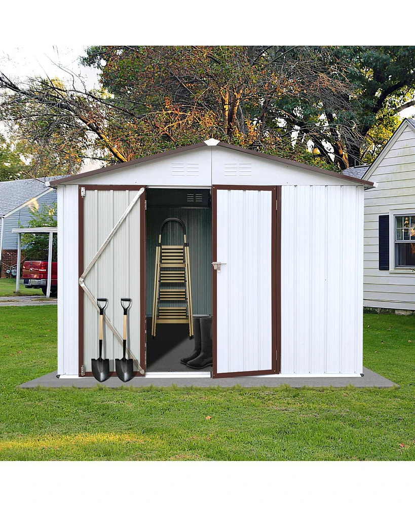 Streamdale Furniture Metal Garden Sheds 6FTx8FT Outdoor Storage Sheds White+Offee