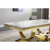 Streamdale Furniture Modern Rectangular Marble Coffee Table, 0.71 Thick Marble Top, U-Shaped Stainless Steel