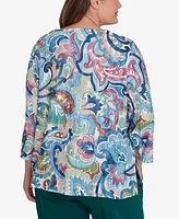 Alfred Dunner Plus Size Classic Scroll Multicolor Patterned Top