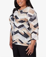 Alfred Dunner Plus Classic Abstract Chevron Top