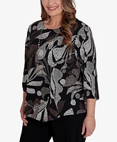 Alfred Dunner Plus Size Classic Textured Leaf Top With Necklace