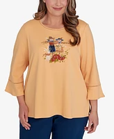 Alfred Dunner Plus Classic Scarecrow Detailed Bell Sleeve Top