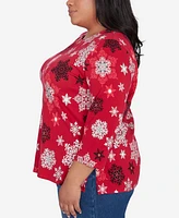 Alfred Dunner Plus Classic Snowflake Infused Top