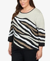 Alfred Dunner Plus Size Classic Animal Jacquard Beaded Top