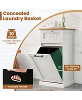 Costway Laundry Cabinet Freestanding Tilt Out Laundry Hamper with Basket Drawer Organizer