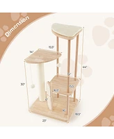 Costway Wooden Cat Tree with Sisal Scratch Board & Post Padded Perch Hanging Toys Modern