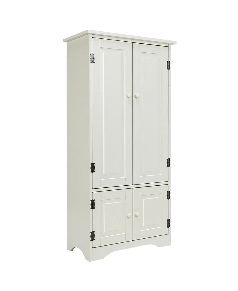 Costway Accent Storage Cabinet Adjustable Shelves Antique 2 Door Floor Cabinet Cream