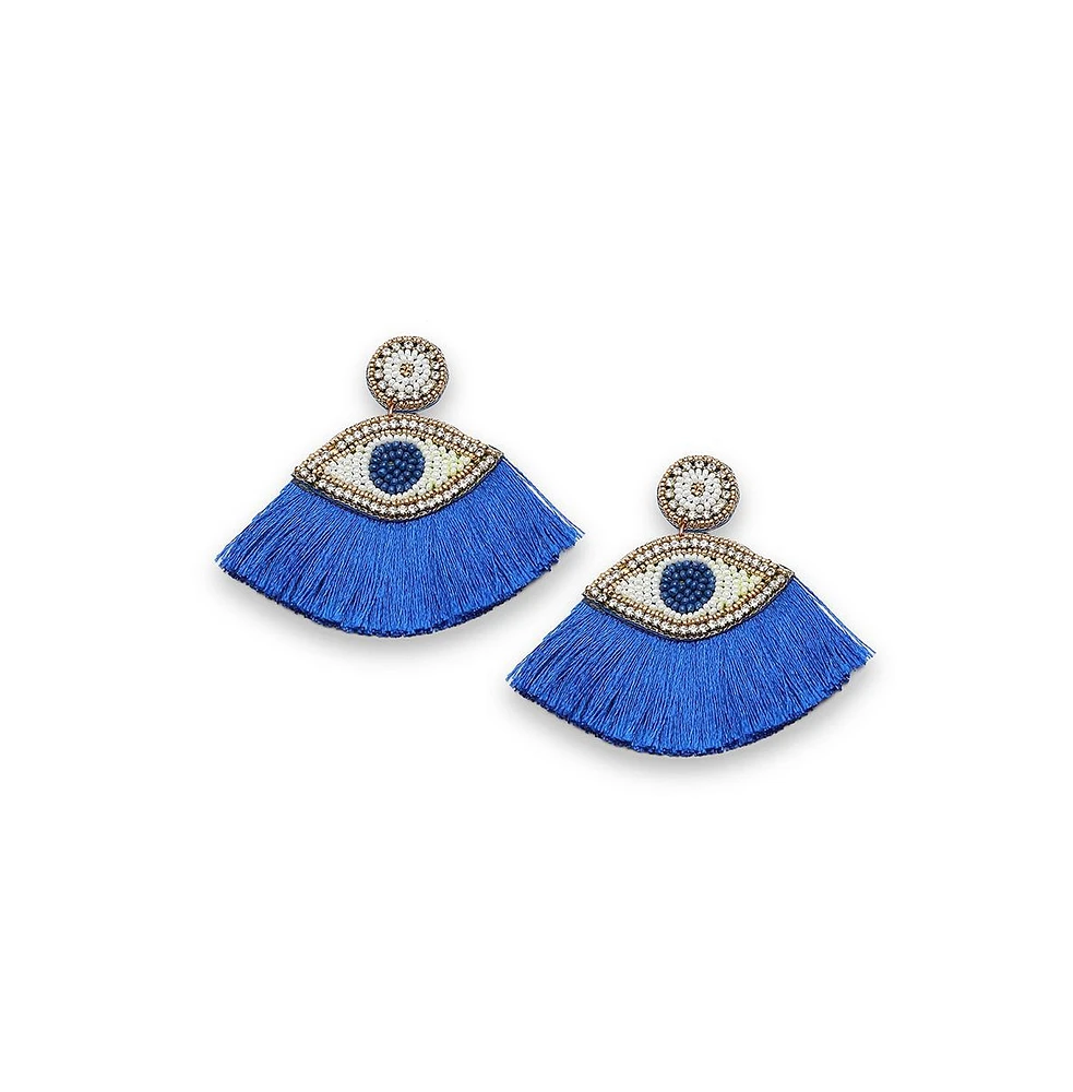 Sohi Women's Evil Eye Tassel Drop Earrings