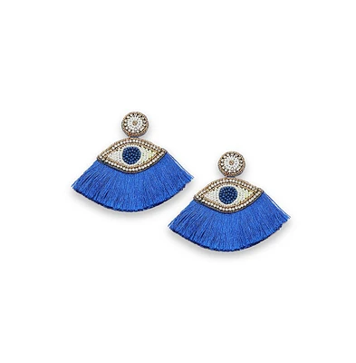 Sohi Women's Evil Eye Tassel Drop Earrings