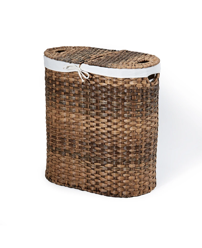 Seville Classics Handwoven Oval Double Laundry Hamper