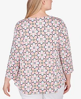 Ruby Rd. Plus Size Patio Puff Tile Print Top