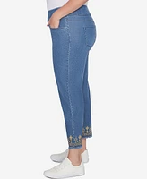 Ruby Rd. Plus Size Denim Embroidered Ankle Pants