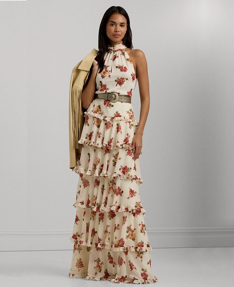 Lauren Ralph Lauren Women's Tiered Ruffled Floral Gown