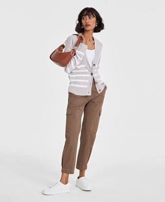 On 34th Womens V Neck Striped Cardigan Tapered Ankle Length Cargo Pants Dyanne Saddle Bag Created For Macys
